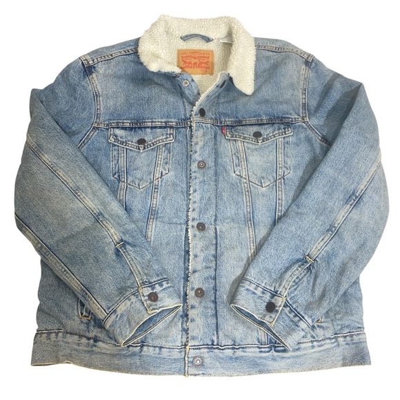 Levi’s Sherpa Lined Trucker Denim Jacket Light Wash – Men’s Size Large - Picture 2 of 10